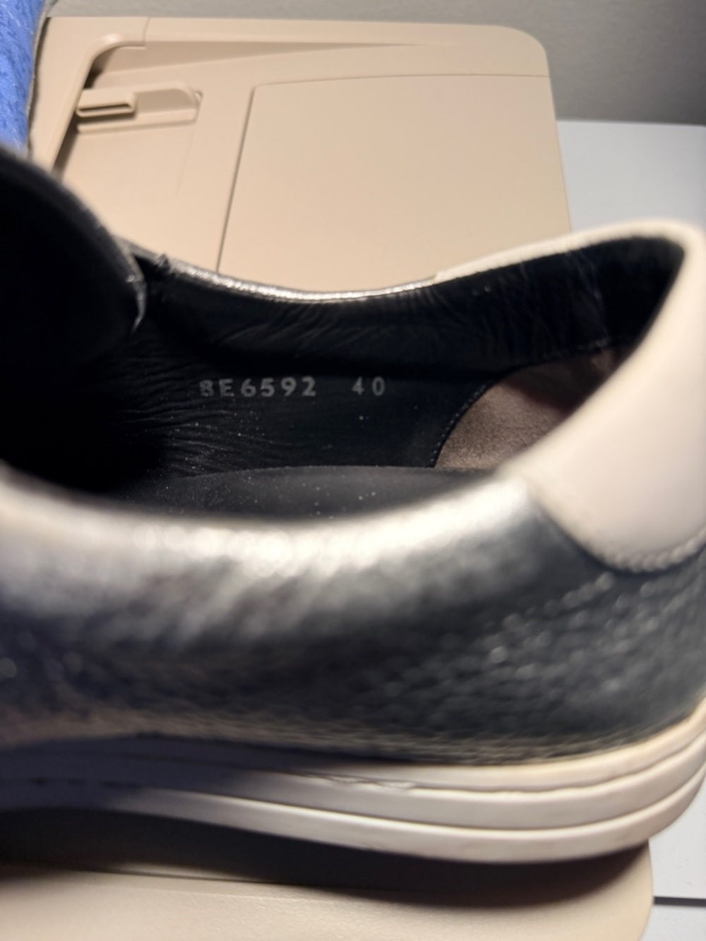 Fendi Metallic Silver Leather Slip-On Sneakers with Pink and Black Logo Sz 40 - Picture 8 of 8